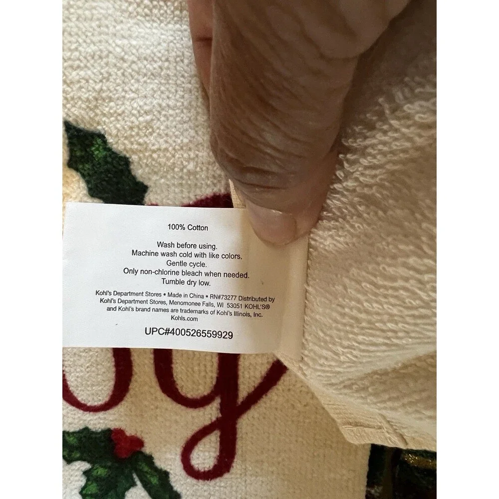 St. Nicholas Square Joy & Noel Holiday Hand Towels Set of 2 Embroidered Plaid
